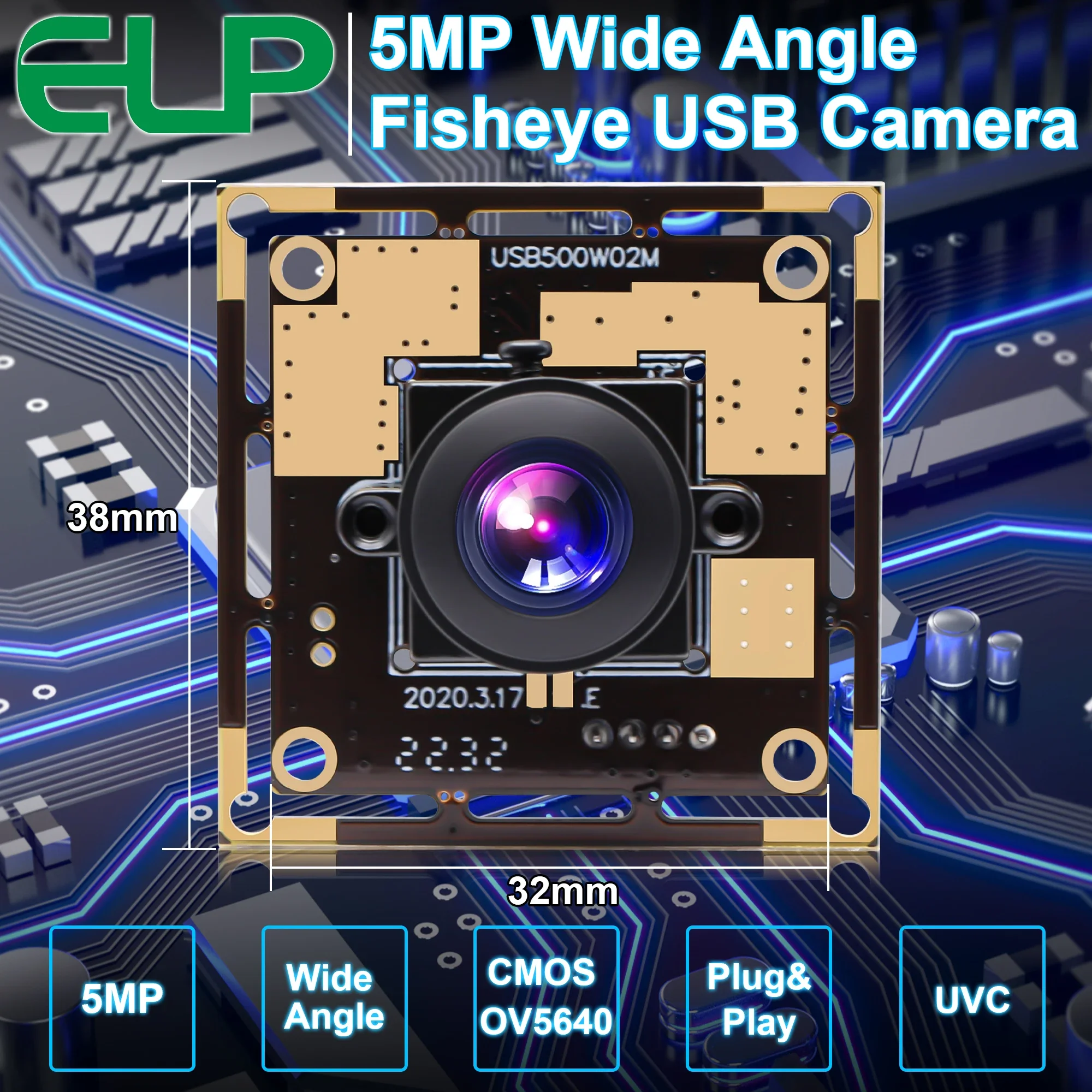 ELP 5MP HD Wide Angle USB Camera Module With 170degree Fisheye Lens CMOS OV5640  Mini Webcam For ATM, Kiosk,Vending Machines 2