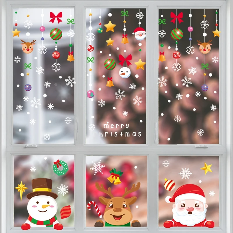 Christmas Window Stickers Santa Claus Snowflake DIY Wall Decal 2023 Christmas Decorations For Home New Year Ornaments Gift 2024