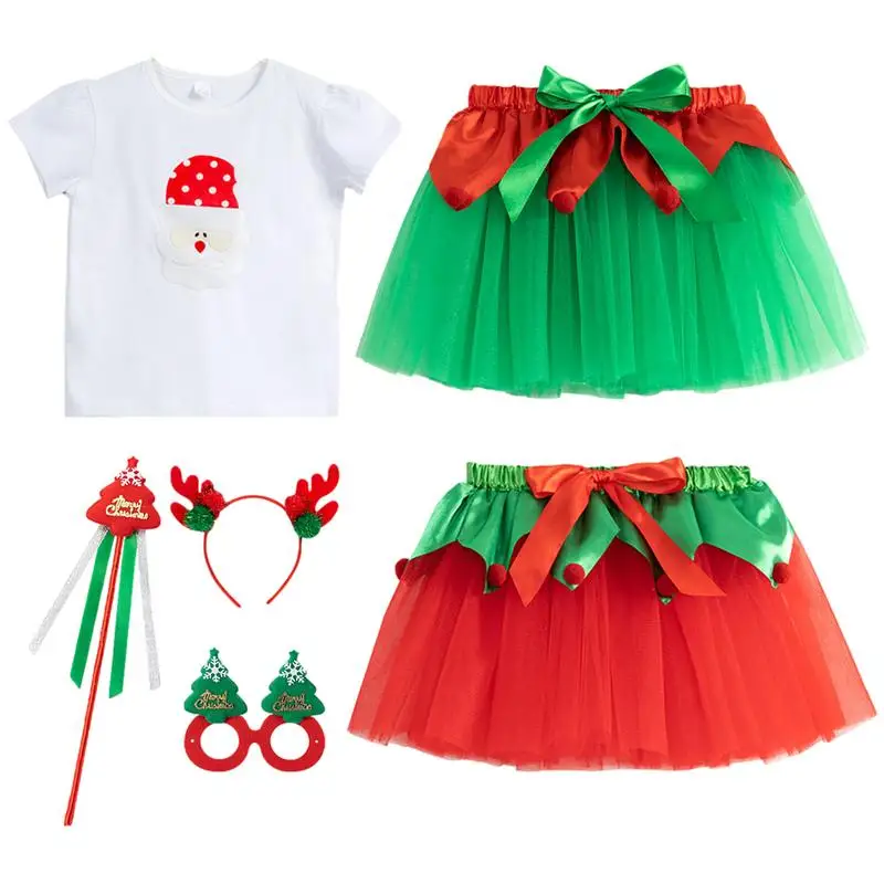 

Kids Christmas Tutu Set Tutu Skirt Party Dress Ballet Dance Dress Christmas Costume Set with Headband Wand