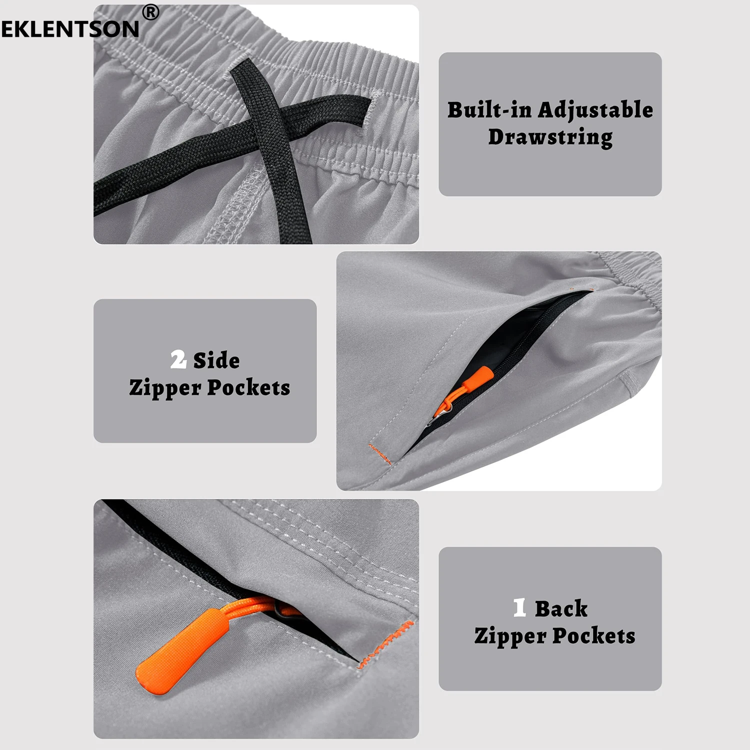 EKLENTSON Men's 9" Athletic Shorts with Zipper Pocket Quick Dry Lightweight Running Gym Sports Hiking Summer Shorts