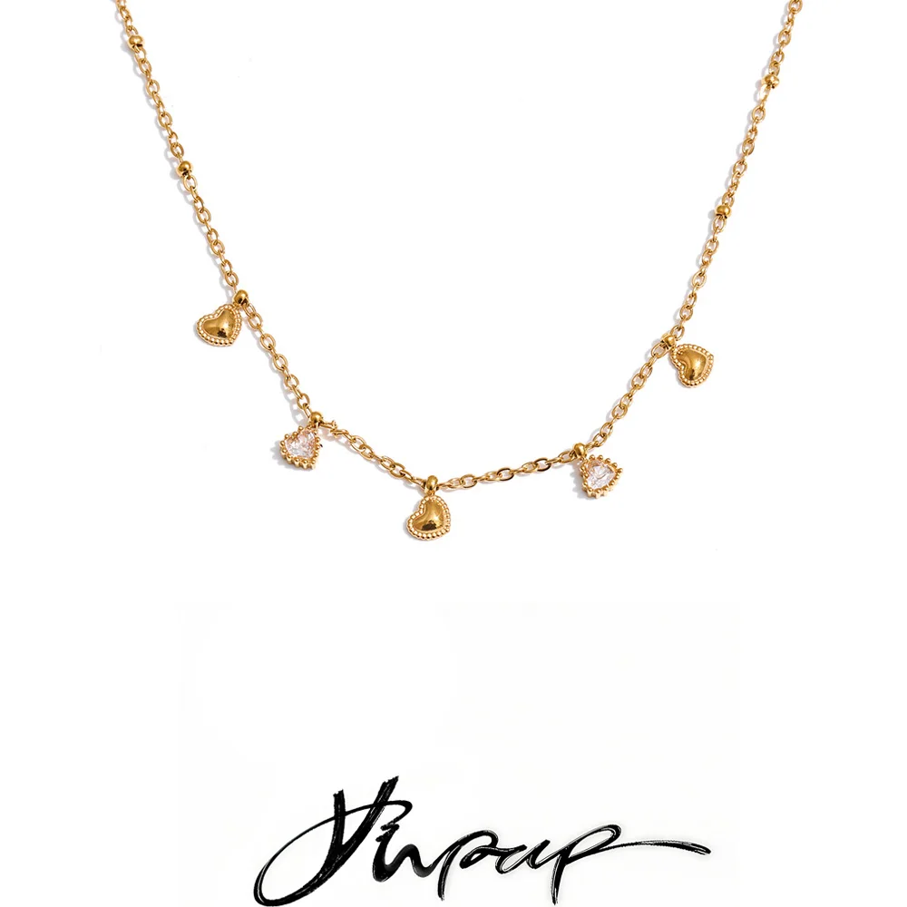 Yhpup Necklace Stainless Steel Zirconia for Women