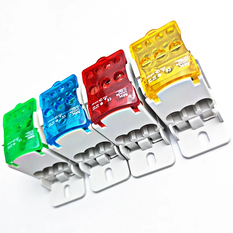 1Pcs Din Rail UKK80A Terminal Block 1 in Many Out Distribution Box Universal Electric Wire Connector Red Yellow Blue Green din rail din rail terminal block din rail distribution box wire connectors
