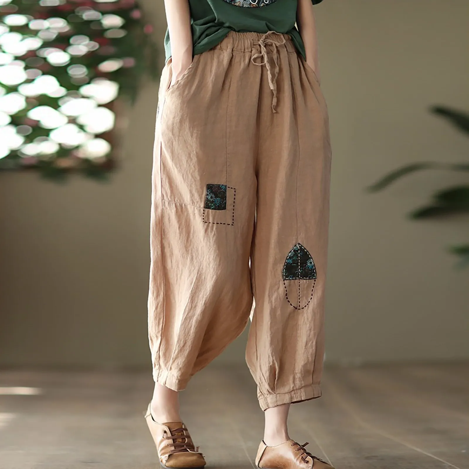 

Брюки-султанки женские хлопково-льняные в этническом стиле