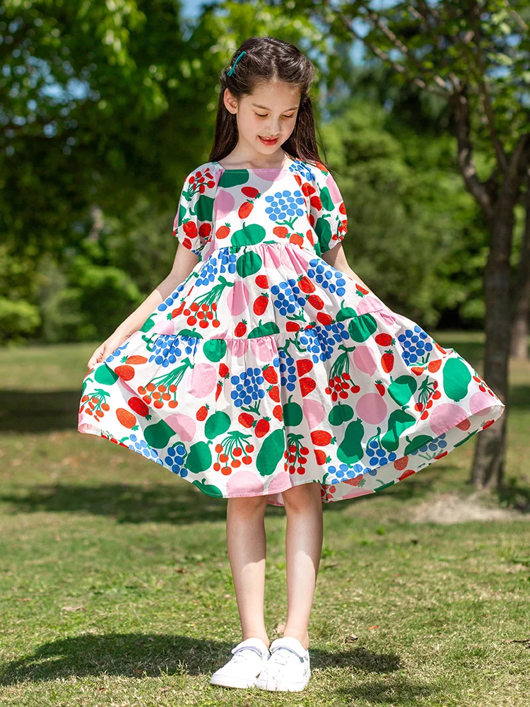 3T 8T Baby Girls Dresses 100% Cotton Fruit Strawberry Printed