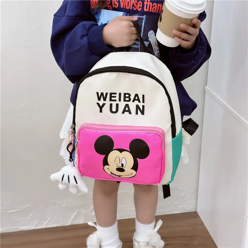 Disney Mickey Mouse Cute Children's Backpack Girls Cartoon Print Intermediate Capacity Book Storage Kindergarten Baby School Bag