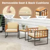 3 Pieces Patio Chair Set, Acacia Wood Outdoor Sofa Set with Metal Support, Soft Seat & Back Cushions Included, Cushions 6