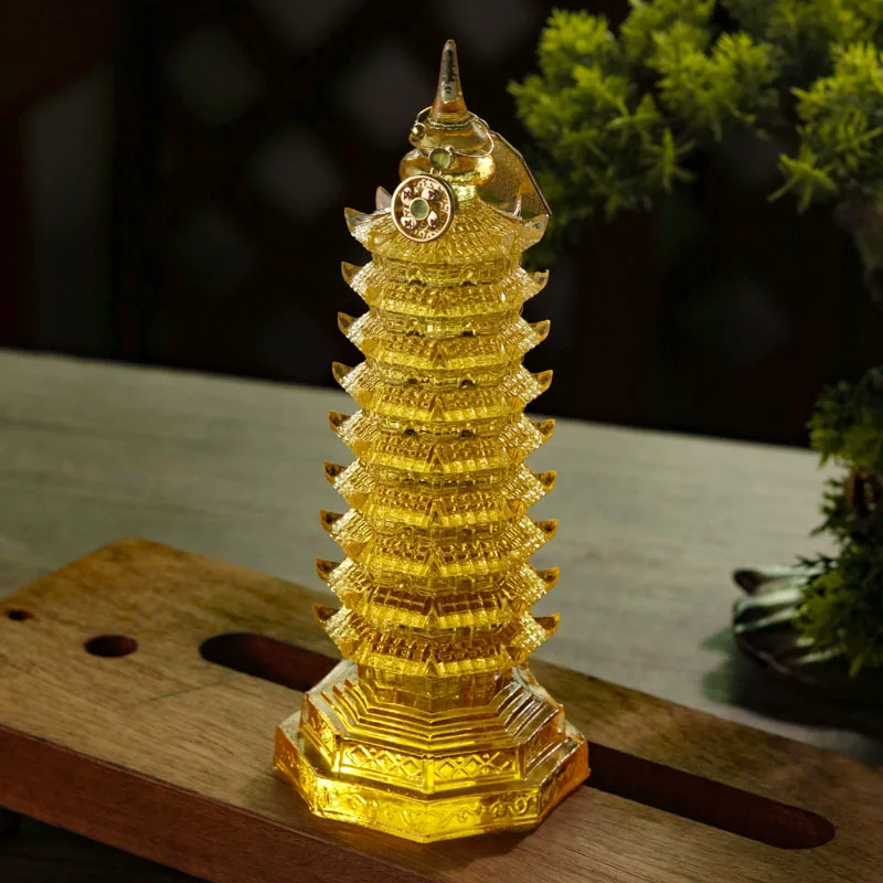 9 Layer Crystal Glass Liuli WenChang Pagoda Desk Ornament, Study Exam Must Pass Gift for Students, Desktop Feng Shui Decor