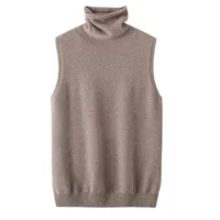 Elegant British Style 100%Wool Turtleneck Ladies Sweater Sleeveless Tank Tops 2026 Autumn Slim Soft And Warm Knitted Women Vests - Image 2