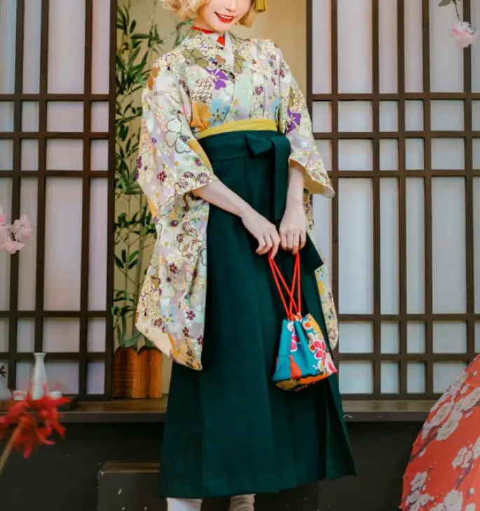 

Японское кимоно Hakama, женское платье, традиционный Официальный Молодежный костюм, включает юбку, рубашку, пояс, винтажное
