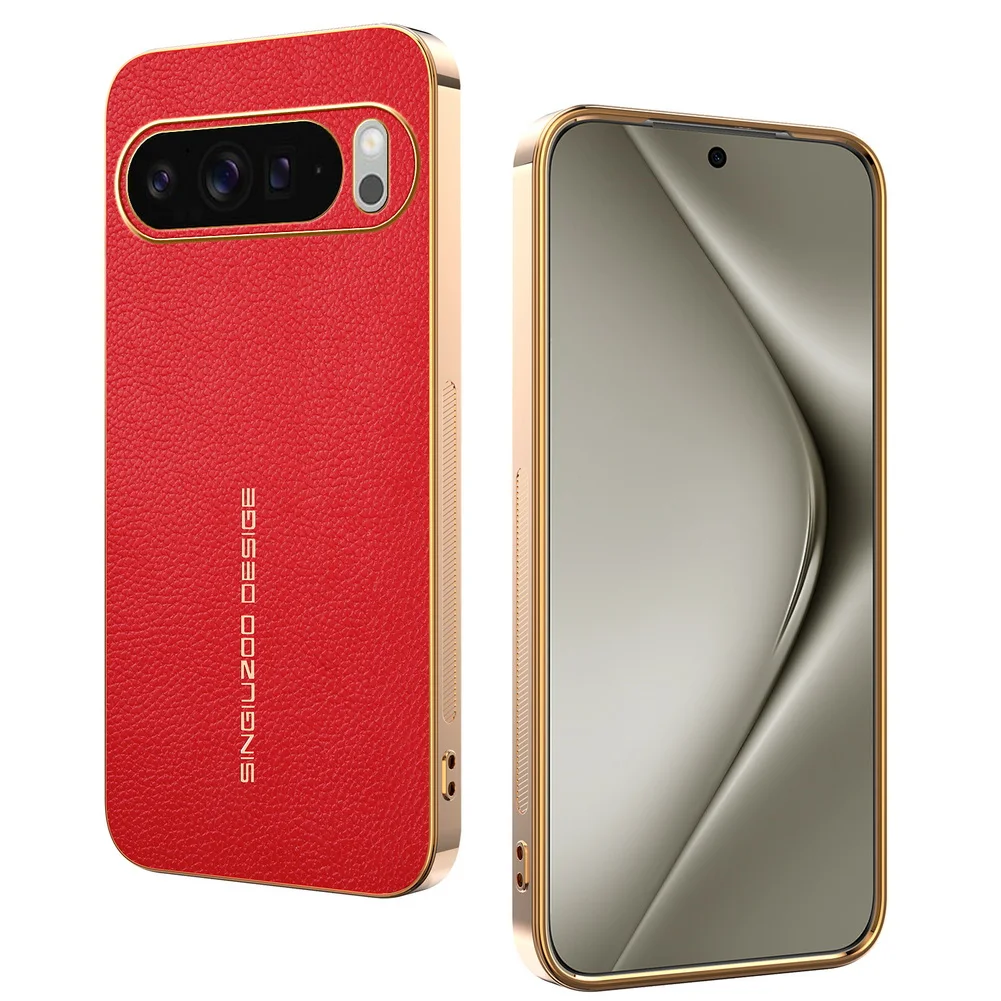Classic Lychee Leather Electroplated Frame Slim Protective Case