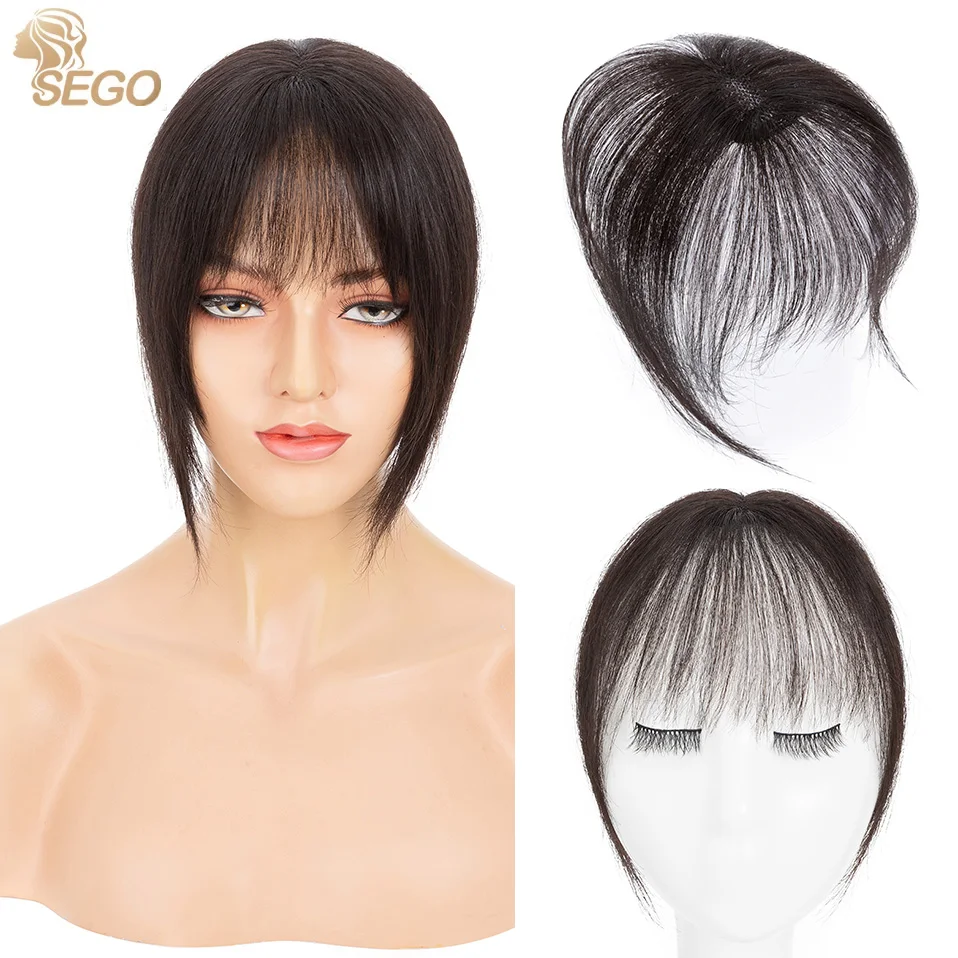 Sego 3d Pony 360 ° Cover Clip in Pony Echthaar Clip auf Pony für Frauen Fransen Haar Topper für den täglichen Gebrauch schwarz braun – Detail 1