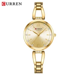 Elegant Rhinestone Quartz Women's Watch with Stainless Steel Bracelet Strap (Gold)