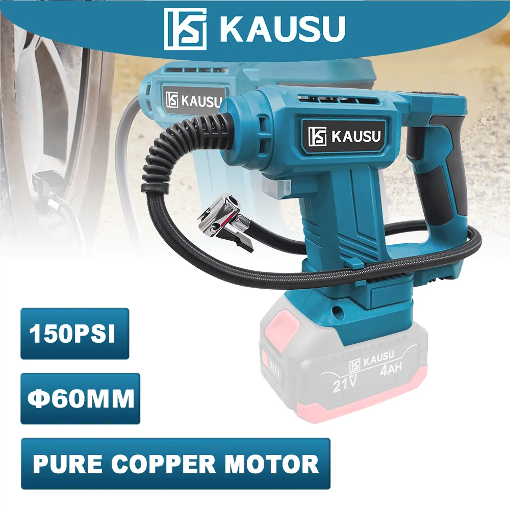 KAUSU Cordless Electric Air Inflatable Pump Portable Car Tire Inflator Digital Display Air Compressor Makita 18V Battery