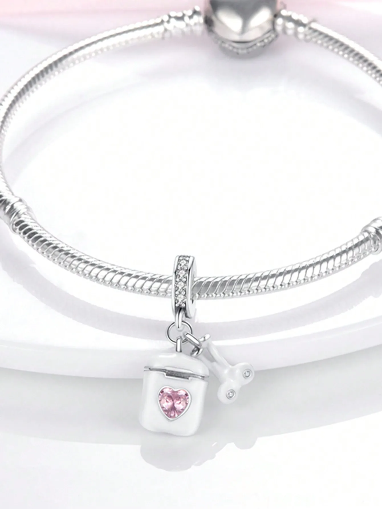 Silver Plated Music Cat Earphones Charm