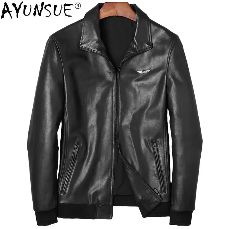 

Куртка мужская из натуральной козьей кожи, Повседневная мотоциклетная верхняя одежда с лацканами, на молнии, свободного покроя, FCY4792, весна-осень