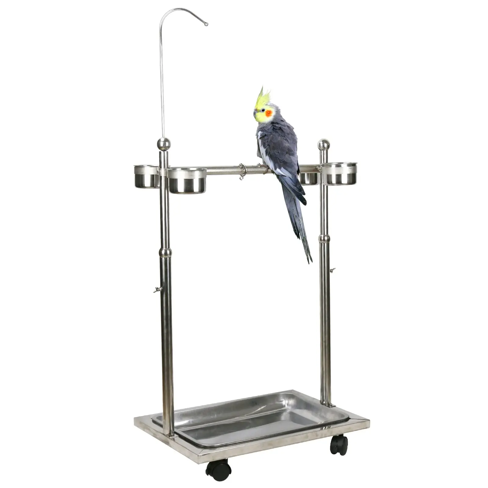 Bird Perch Stand Bird Stainless Steel Feeder Stand Adjustable Height Bird Perch Play Stand Parrot Playstand with Feeding Bowls &phi; 1.9/2.5/3.2cm