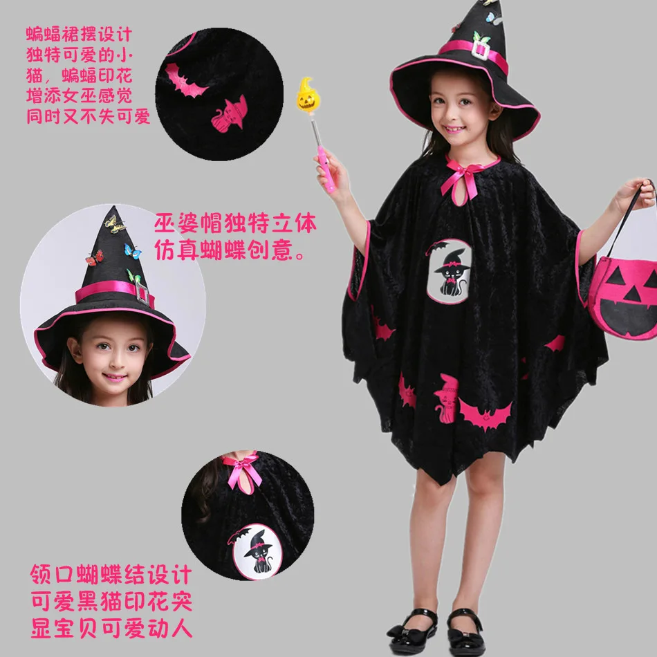 thumbnail image 1 of Disfraces de Halloween para niñas pequeñas, disfraz de carnaval, disfraz de actuación, capa de bruja, elfo, vestido mágico, sombrero, conjunto de disfraz, 1 of 5