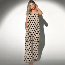 

Summer Fashion New Jumpsuits Women's Polka Dot Print Jumpsuits Vest Backless V Neck Casual Loose One Piece Wide Leg Pants
