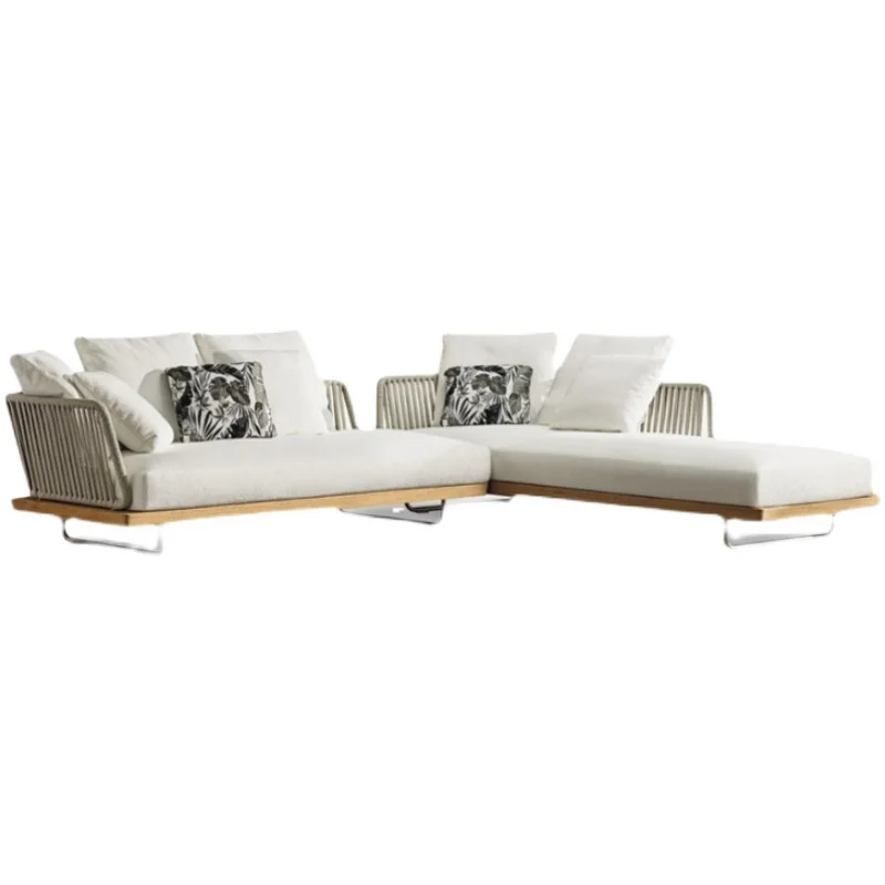 

Nordic outdoor leisure furniture courtyard open balcony garden outdoor waterproof sunscreen solid wood rattan sofa
