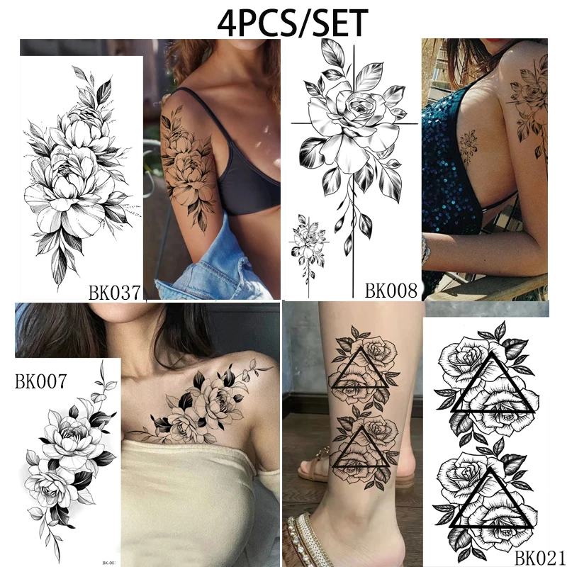 Temporary Rose Flower Skin Tattoo Stickers Removable Blossom Flase Tattoos for Apart arm and shoulder Neck Back Flower Tattoos tattoo sticker temporary tattoos