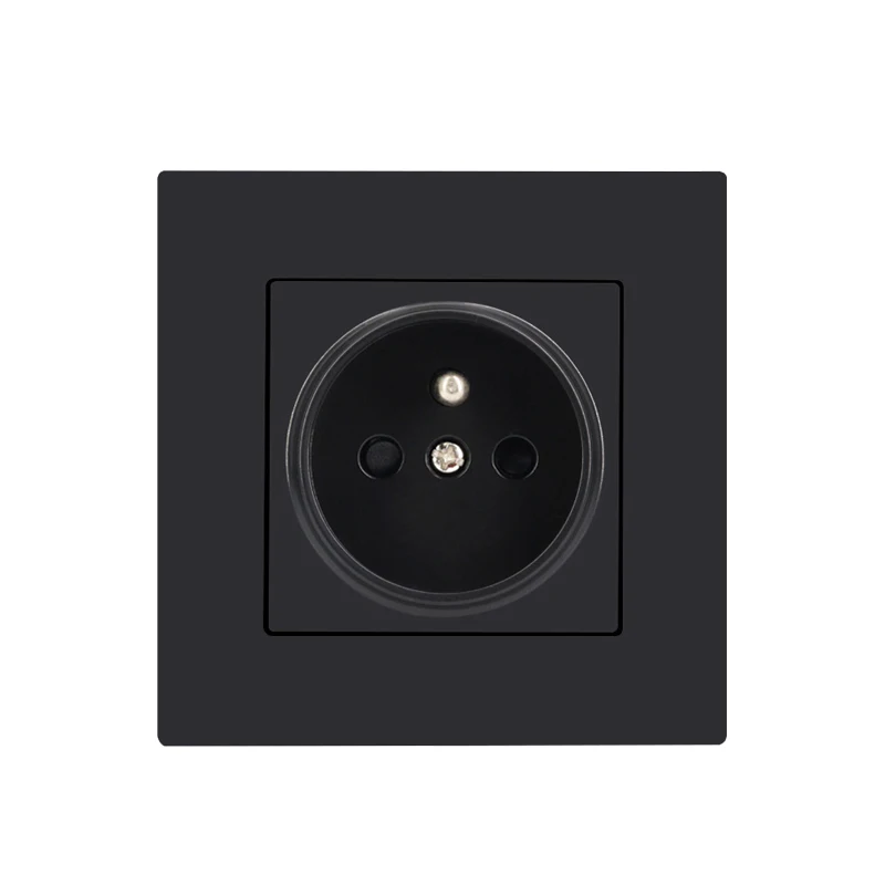 แผง STOP kontak listrik ผนังมาตรฐานฝรั่งเศสปลั๊กไฟฟ้าพลาสติก PC ในครัวเรือนเต้ารับไฟฟ้าสีดำ/ขาว/เทา86 1