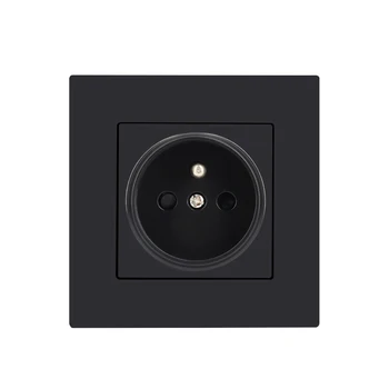 แผง STOP kontak listrik ผนังมาตรฐานฝรั่งเศสปลั๊กไฟฟ้าพลาสติก PC ในครัวเรือนเต้ารับไฟฟ้าสีดำ/ขาว/เทา86 1