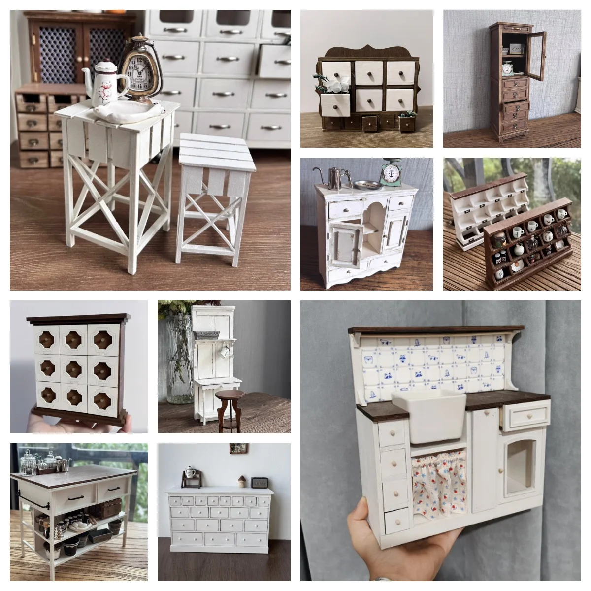DIY 미니어처 가구 키트 1:6 스케일, 빈티지 룸 디바이더 디스플레이 캐비닛..