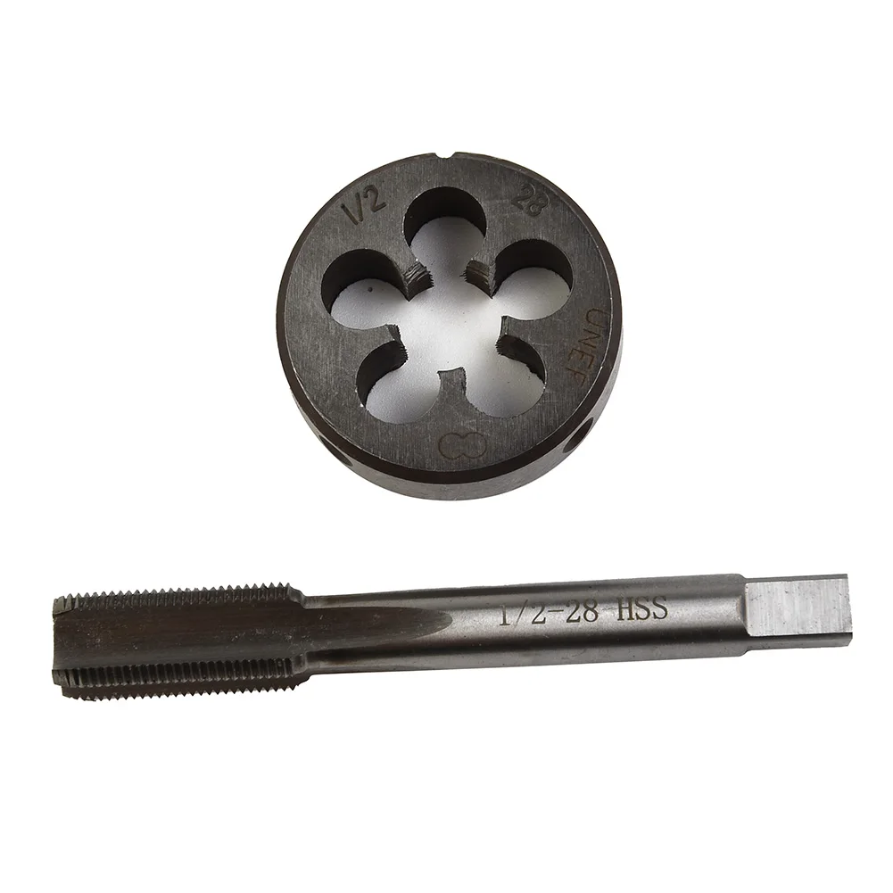 

2pcs/Set 1/2-28 Tap 1/2x28 Die TPI Kit UNEF HSS Right Hand Thread Tool Titanium Nitride Coated Tap & Die Rust Free