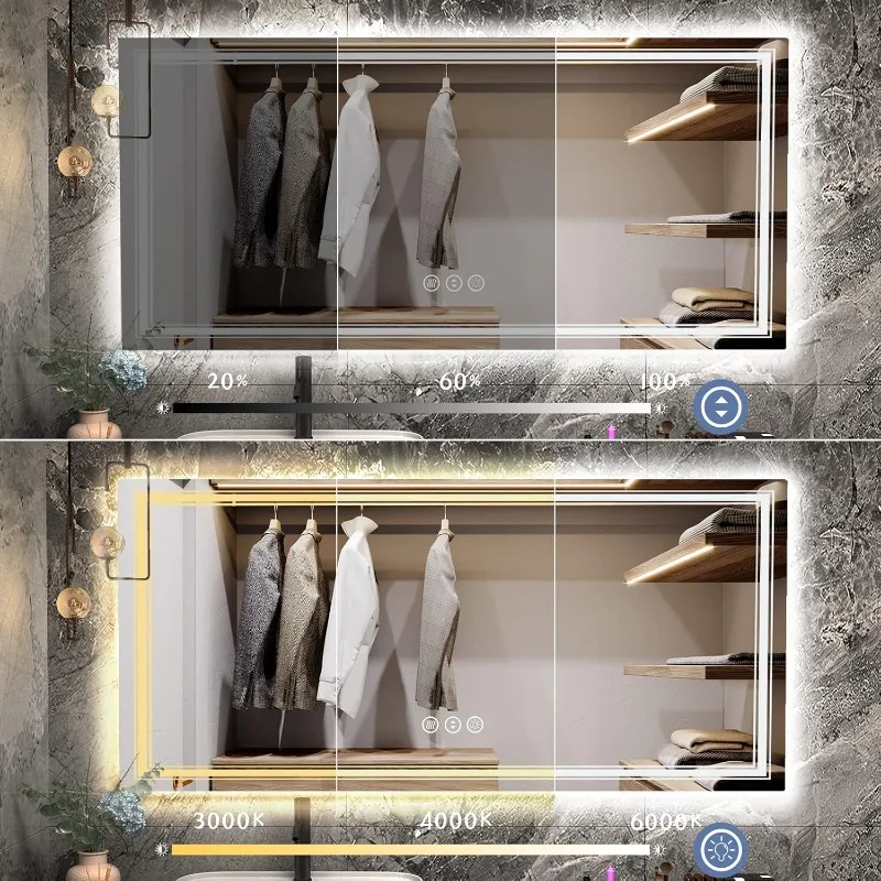 LED Bathroom Mirror for Wall 72x40 Large Lighted Vanity Mirror with Lights Dimmable Anti-Fog Shatter-Proof Front Lights