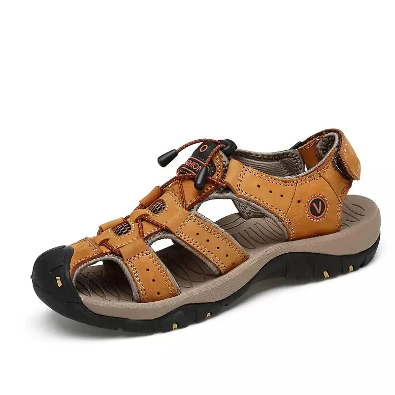 Summer Men Sandals Genuine Leather Men's Casual Shoes Men's Sandals Fashionable Men's Beach Shoes Roman Shoes Large Size 39-48