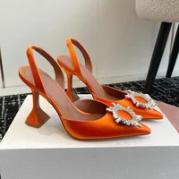 2025 Bow Rhinestone High Heels Sunflower Silk Pointed Party Sandals For Women Wedding Shoes - Image 2