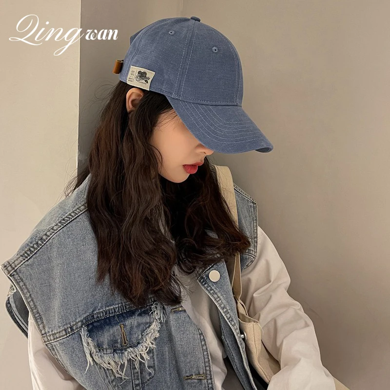 

Mist Blue Patch Large Brim Baseball Cap for Men Women Kpop Hip Hop Autumn Winter Sunshade Summer Soft Top Casual Peaked Cap