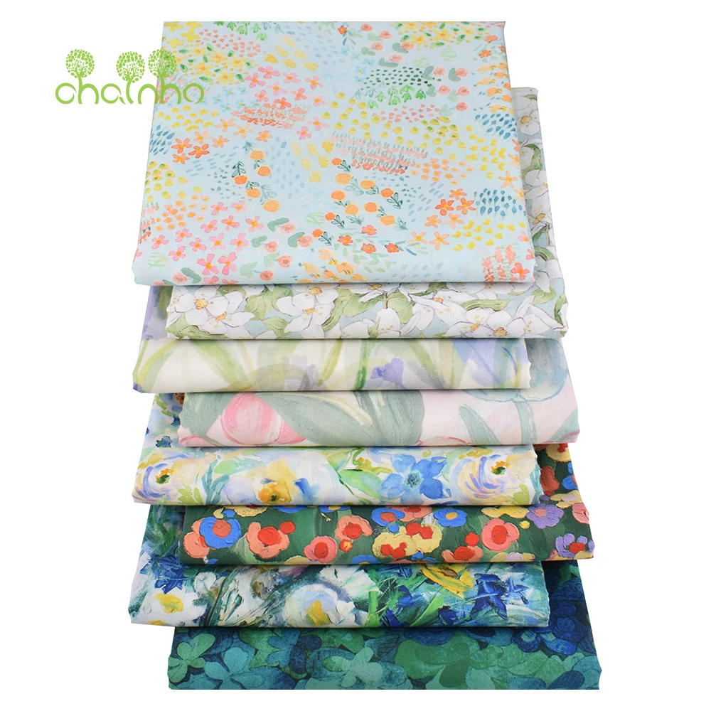 Chainho,Printed Plain Weave Poplin Cotton Fabric,DIY Sewing Quilting Material,Patchwork Cloth,Floral Series,3 Sizes,15PC205