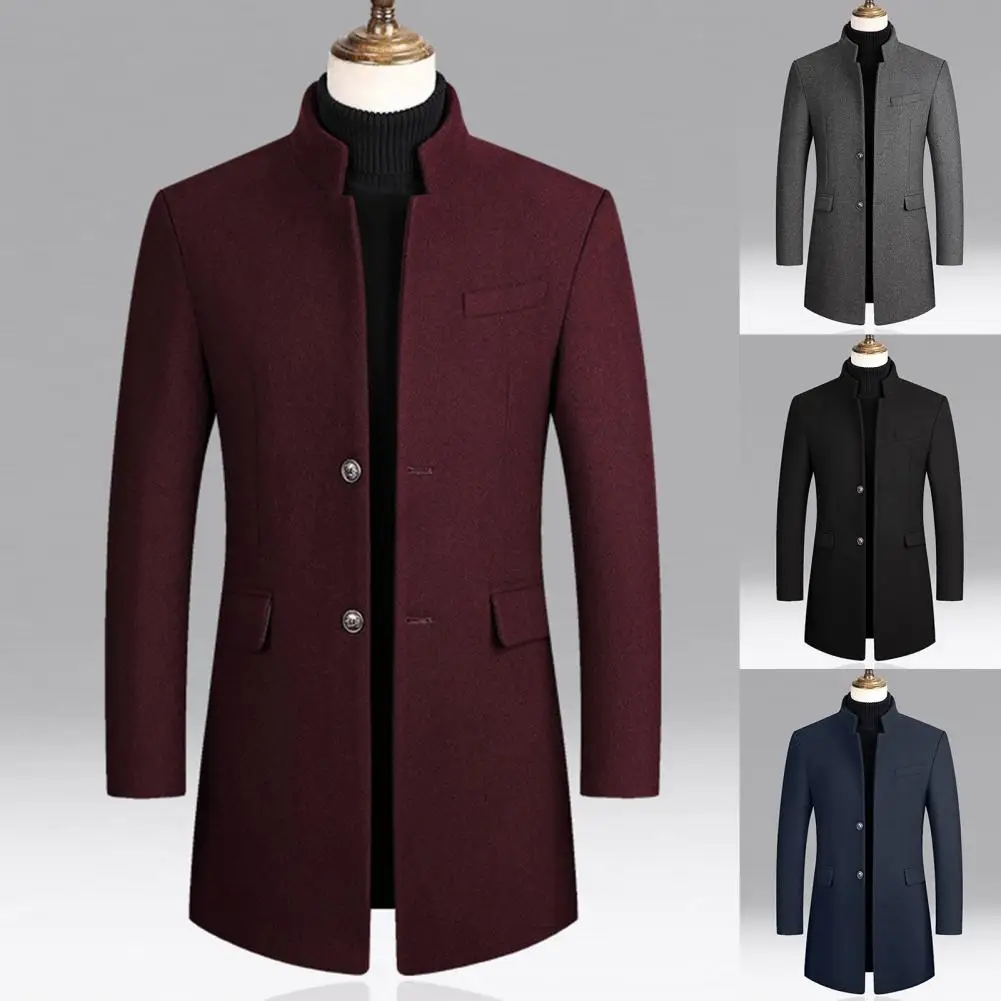 

Повседневное шерстяное пальто, Мужская ветрозащитная приталенная куртка, уличная одежда с длинным рукавом, пальто средней длины для путешествий