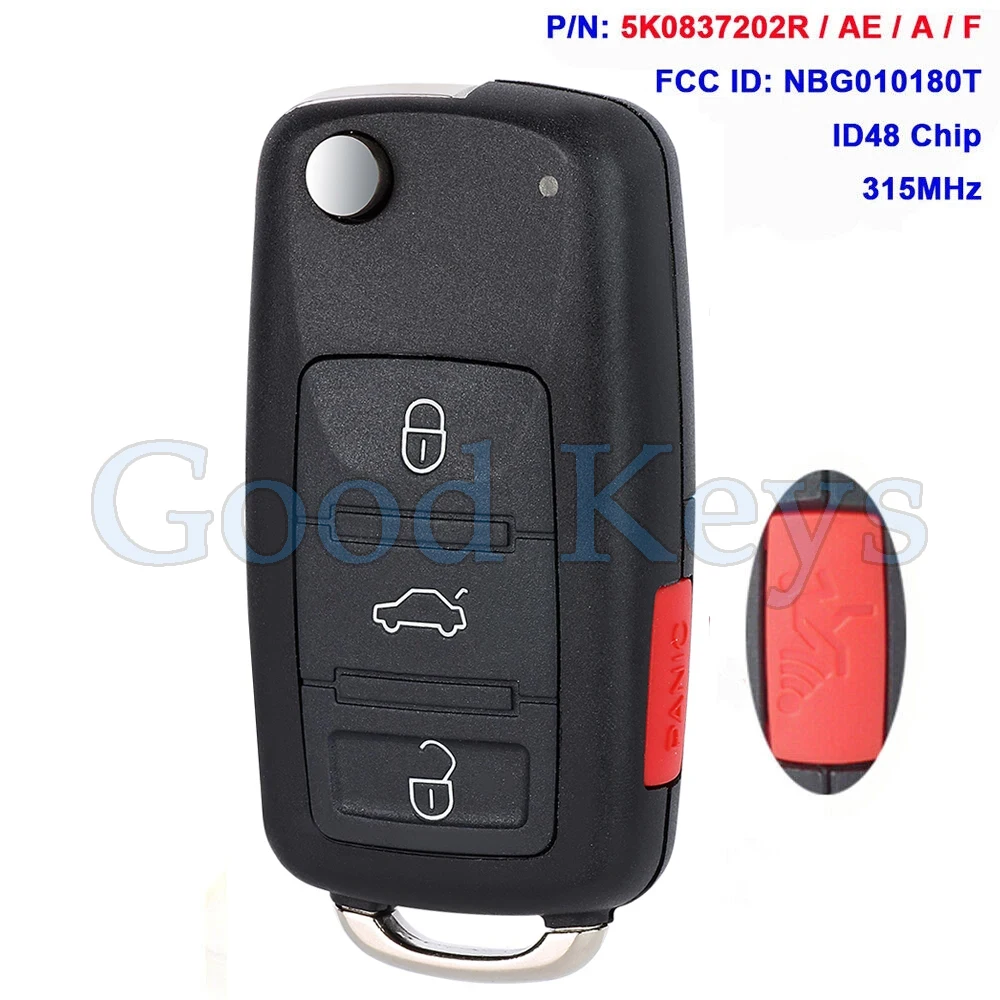 5K0837202A 5K0837202AE 5K0837202F NBG010180T Remote Key Fob for Volkswagen Jetta 2011 2012 2013 2014 2015 16 315MHz Non-Keyless