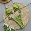 Solid Green Swimwears Sexy Halter Triangle Bead String Bikini Mini Micro Thong Swimsuit Woman 2025 Summer Brazilian Bikinis Sets