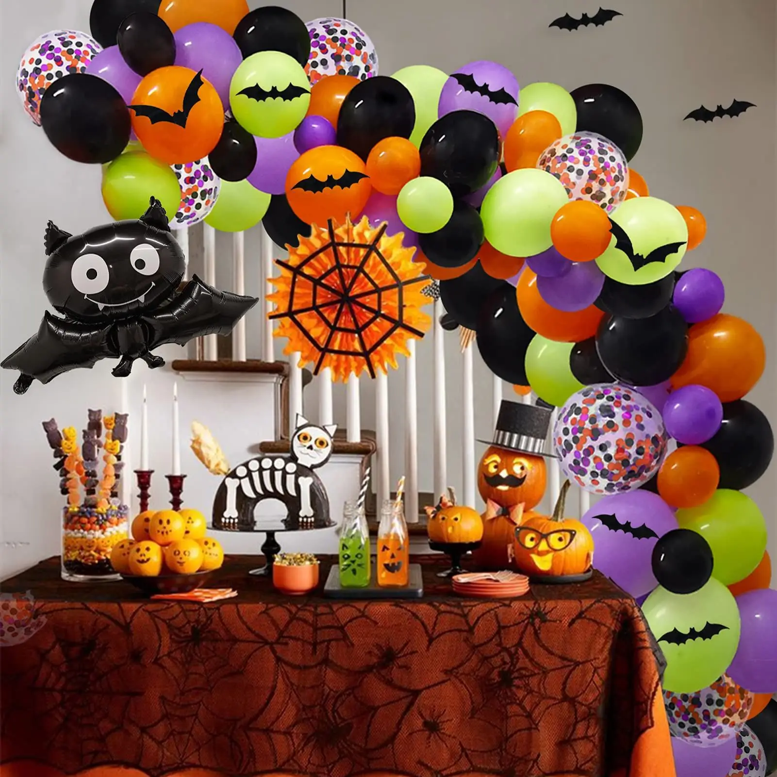 

Halloween Balloon Garland Arch Kit Orange Purple Black Spider Latex Balloons Halloween Horror Party Decoration Confetti Balloons