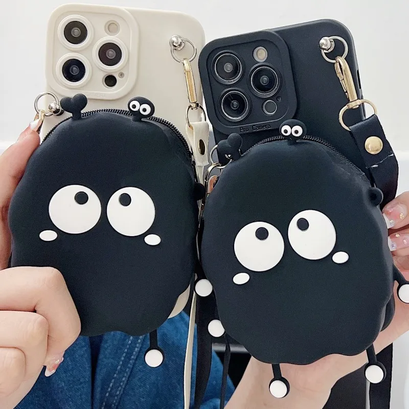 Adorable Cartoon Wallet Crossbody Phone Case with Card Holder and Lanyard Strap