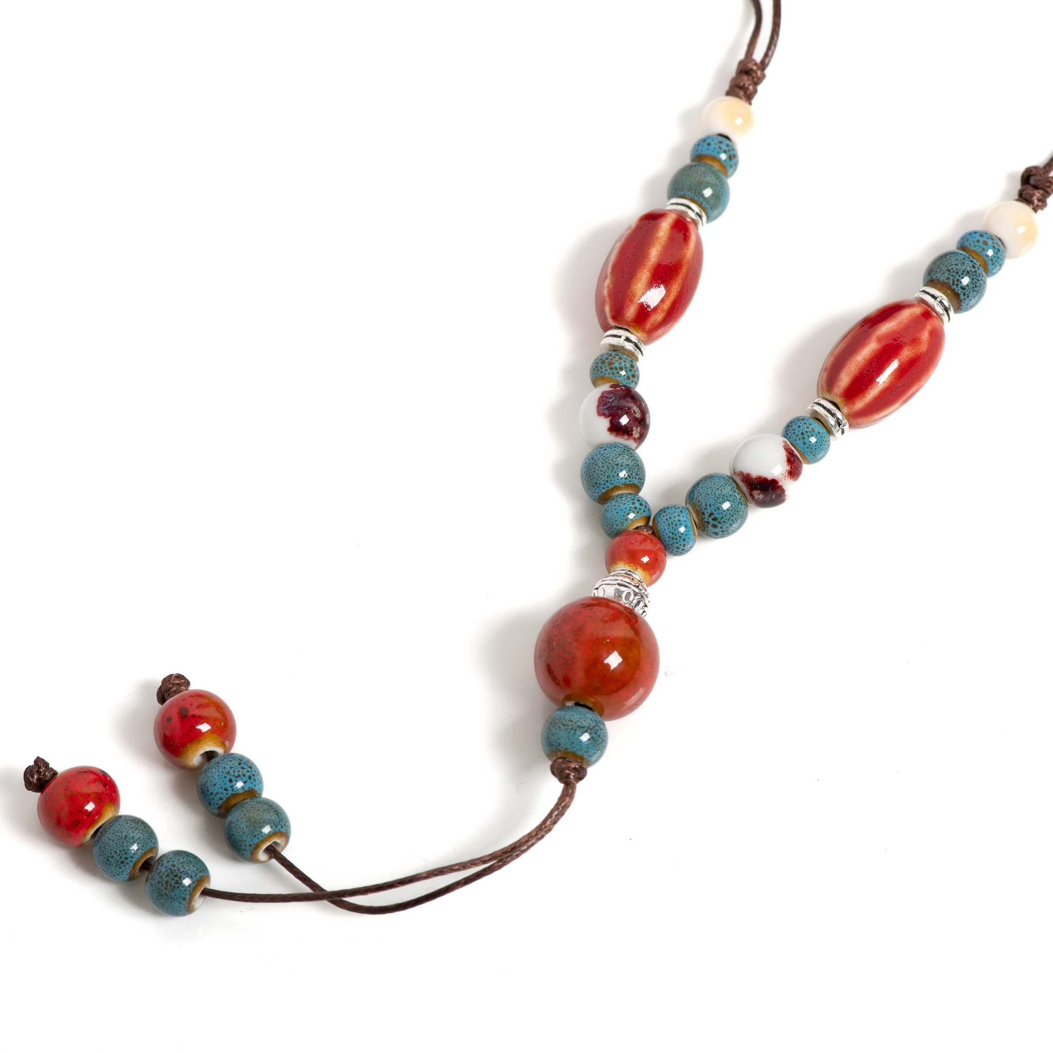 Handgefertigte rote lange Wassermelonen-Keramik-Halskette, Vintage-Anhänger, Schmuck, verstellbar, modisches Accessoire für Frauen, Geschenke 1115 – Detail 3