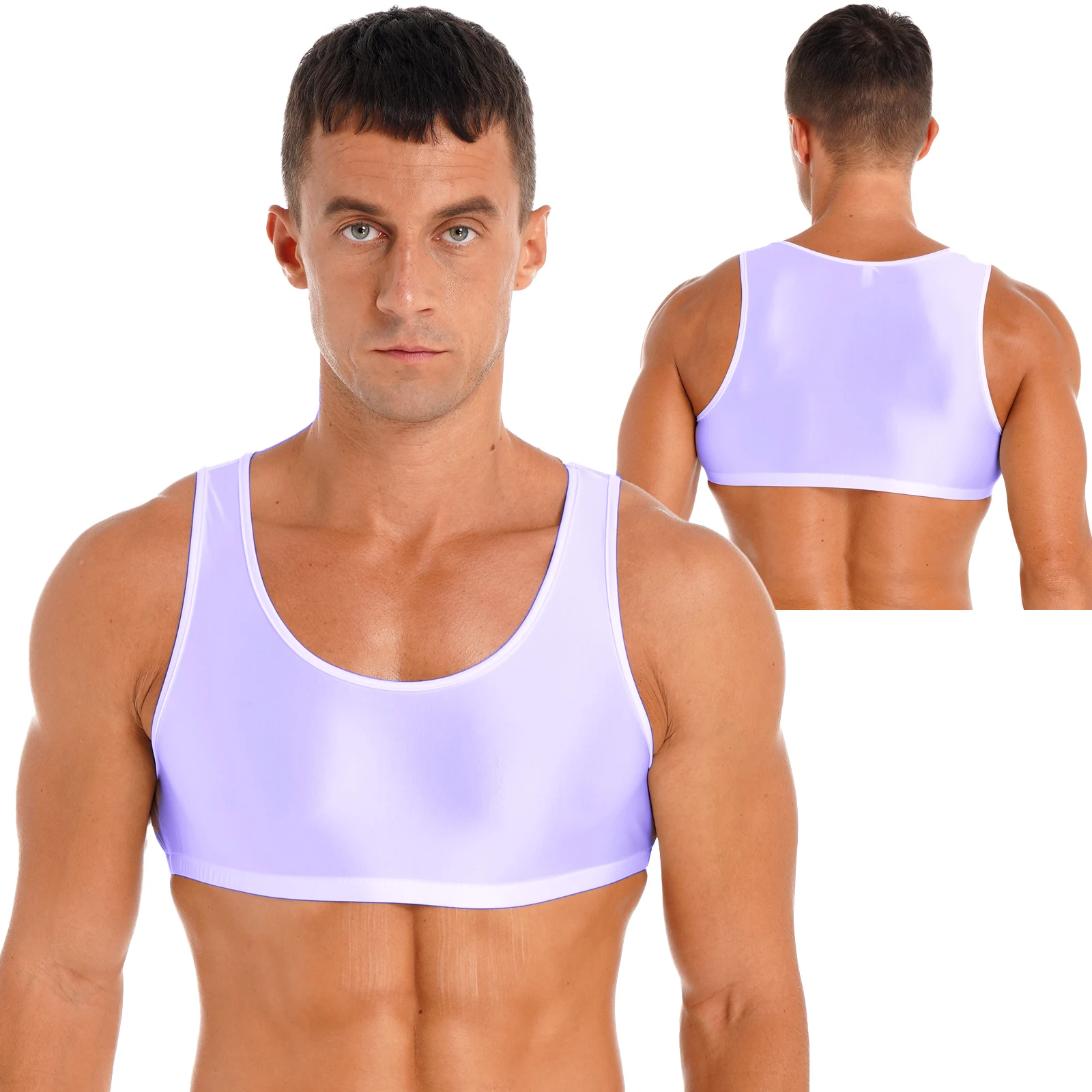 thumbnail image 1 of Camiseta sin mangas recortada brillante para culturismo para hombre, chaleco sin mangas, Tops con cuello redondo, traje de baño, ropa de dormir, ropa para discoteca de Color sólido, 1 of 5