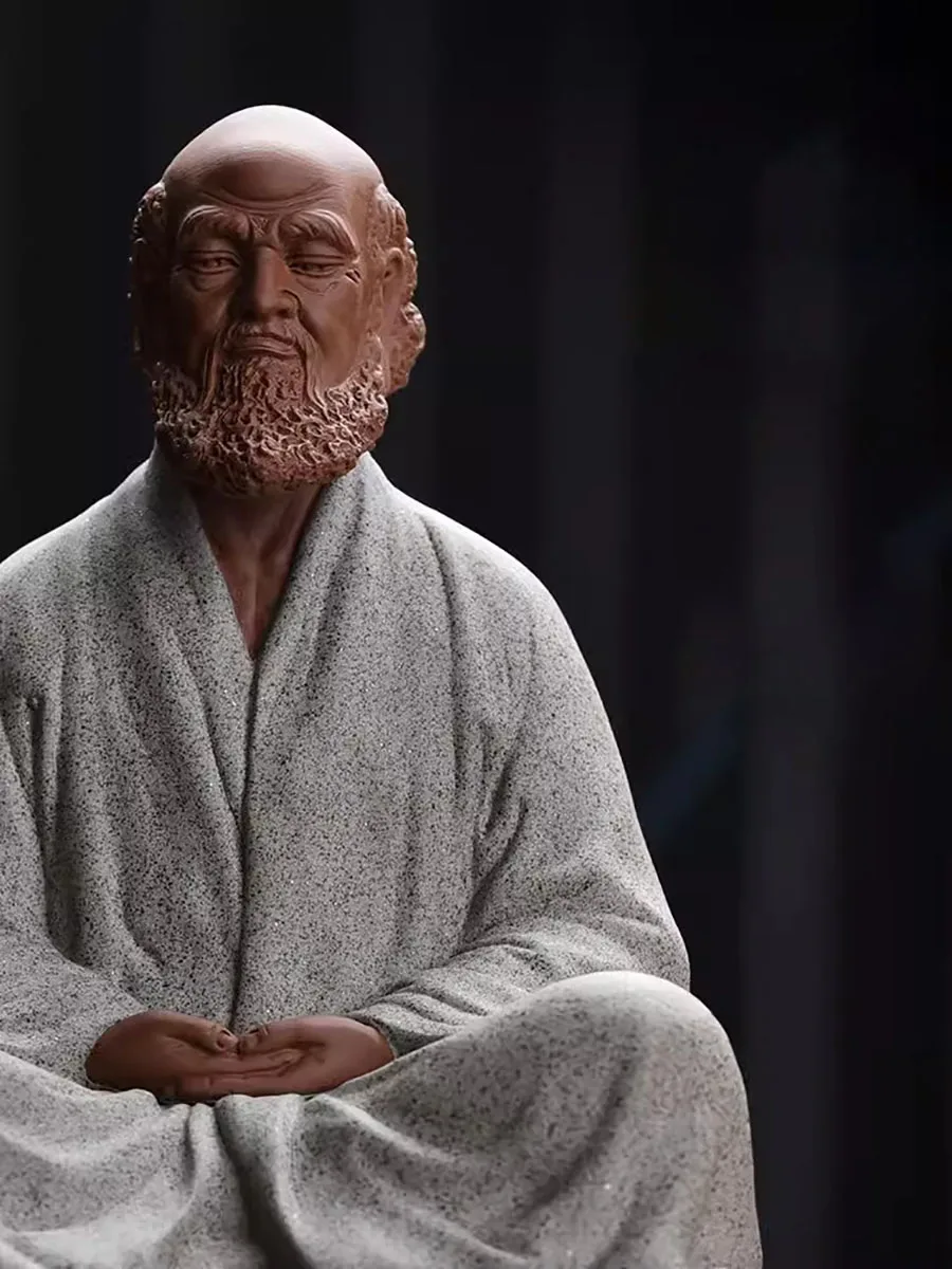 Bodhidharma Zen Purple Sand Buddhism Indian Figure Statues for Decoration, Home Living Room, Tea Room Ceramic Crafts, Handmade