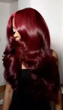 34 Inch 99J Burgundy Lace Front Wigs Human Hair 13x4 HD Transparent Body Wave Lace Front Wigs Human Hair Pre Plucked 1