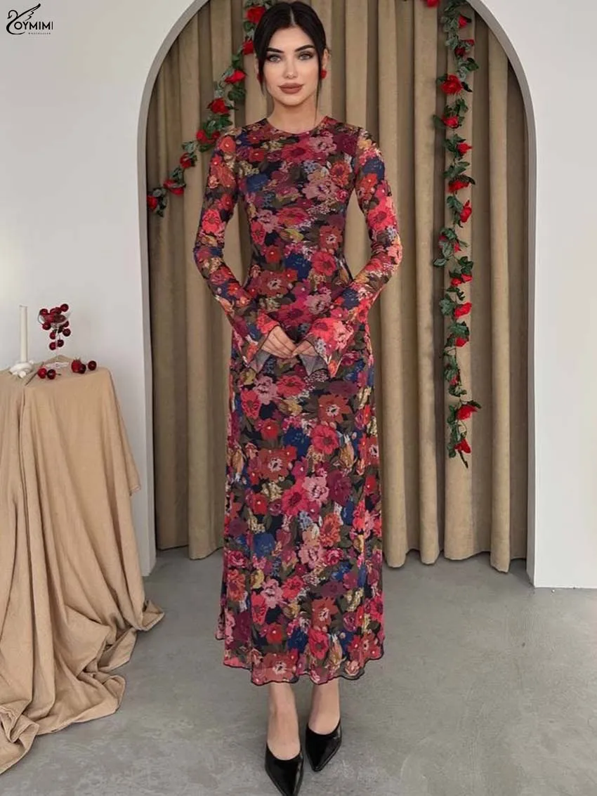 Oymimi فساتين نسائية أنيقة مطبوعة باللون الأحمر مو...