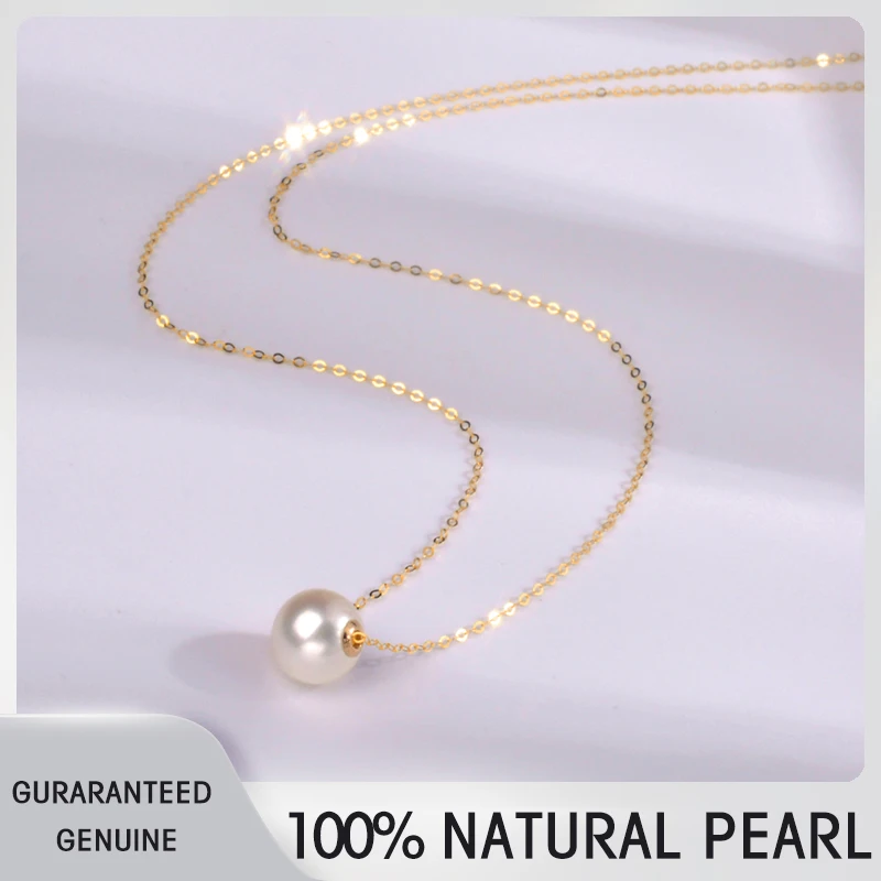 Natural Freshwater Pearl Pendant Necklace 18K Pure Yellow Gold Chain White Pink Purple Round Pearl Women Fine Jewelry X235 pendant necklace