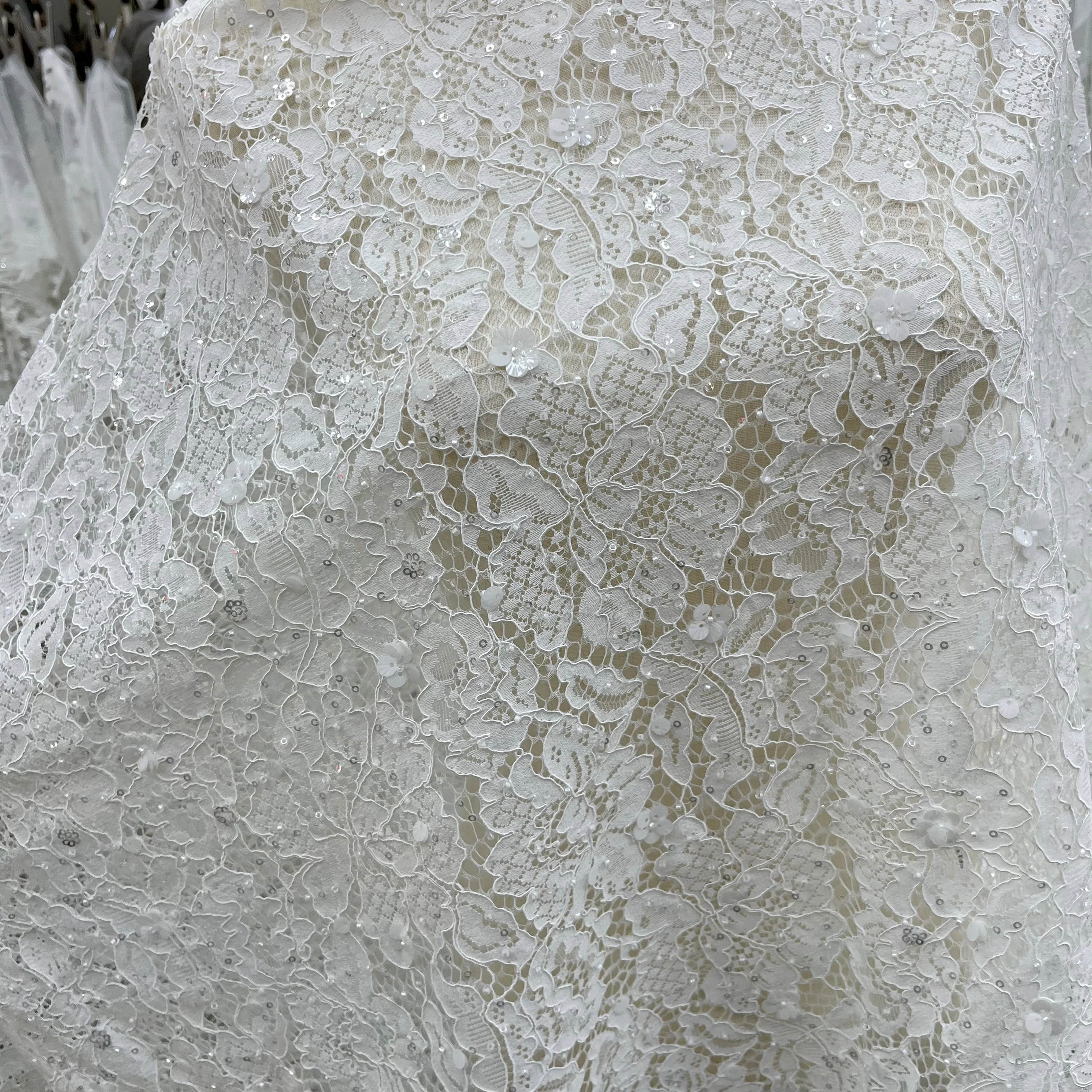 New Sequins Beads French Lace Embroidery High-end Wedding Evening Lace Fabric Customized Women\'s Dresses