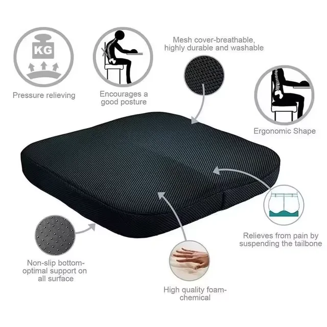 Coquilone sciatique soulagement des maux de dos confort chaise de bureau coussin de siège de voiture antidérapant orthopédique mousse à mémoire de forme coussin coccyx 3