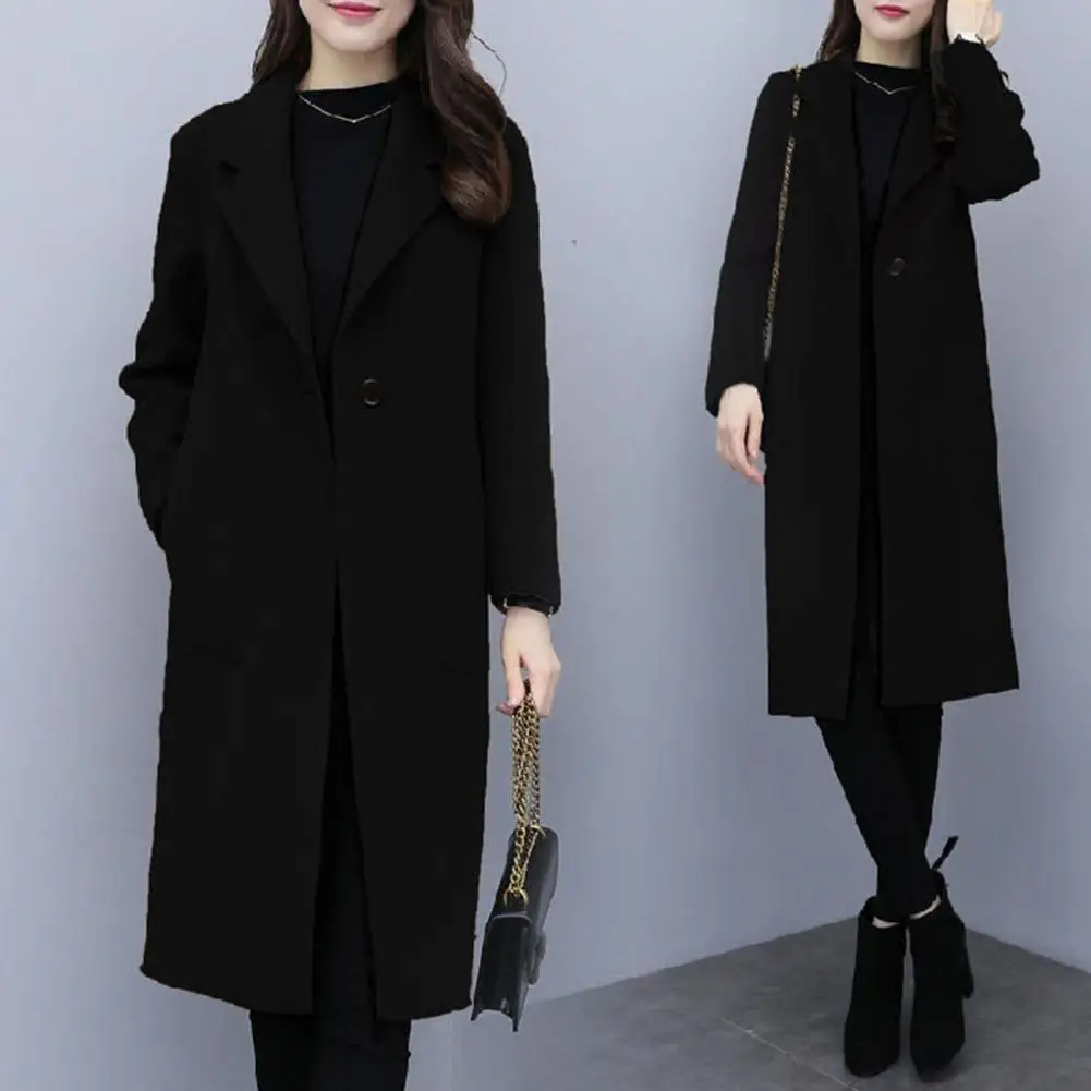 

Women Winter Coat Stylish Women's Winter Coat with Turn-down Collar Mid Length Single Button Closure Warm Windproof for Cold