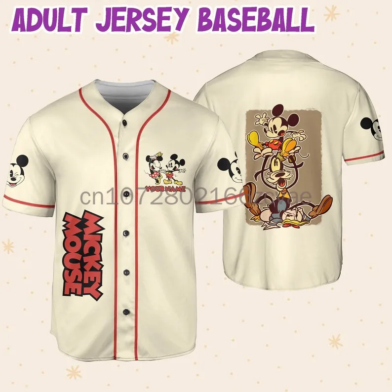 

Disney Mickey Baseball Jersey Men's Women's Tee Tops Disney 50th Anniversary Short Sleeve Shirt T-Shirt Fashion Baseball Uniform