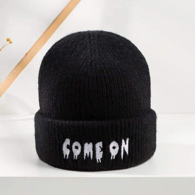 

Шапка-бини Мужская, лыжная шапка-маска, толстые однотонные шапки с вышивкой, шапки для мужчин, вязаная шапка, зимняя шапка