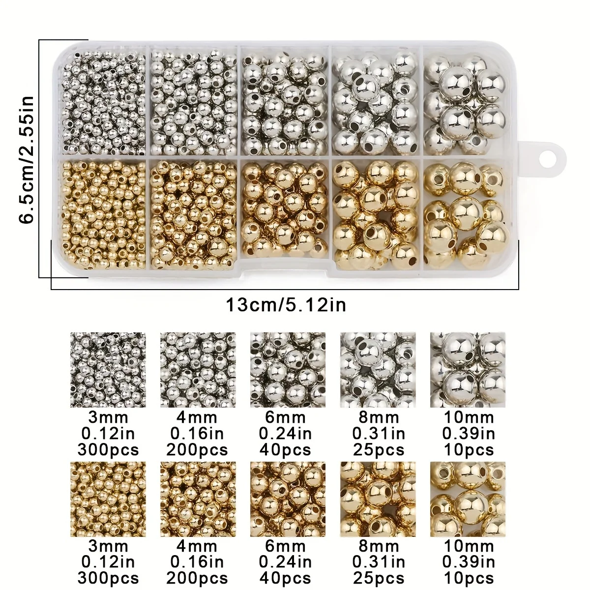 DIY 팔찌 목걸이 쥬얼리 제작 액세서리용 CCB 라운드 스페이서 루즈 비즈, 금 실버 도금, 3mm, 4mm, 6mm, 8mm, 10mm, 950 개 상자